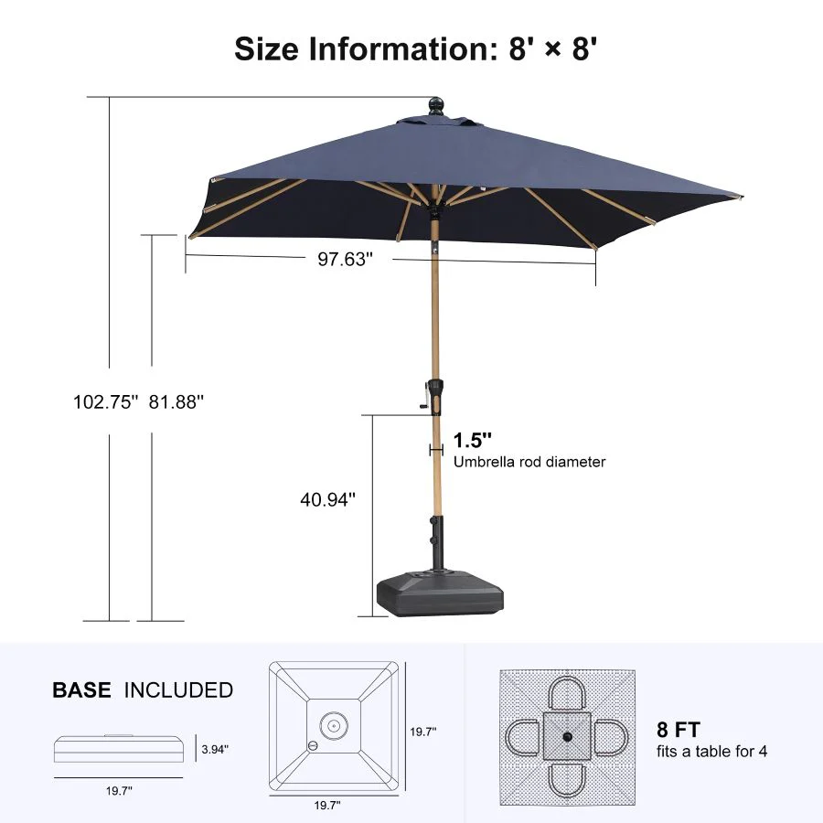 PURPLE LEAF Wood Pattern Tilting Patio Table Umbrella with Base, Outdoor Market Umbrella - Image 106