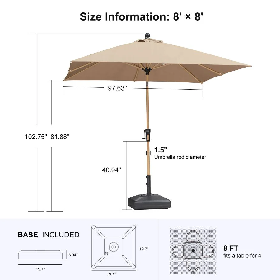 PURPLE LEAF Wood Pattern Tilting Patio Table Umbrella with Base, Outdoor Market Umbrella - Image 107