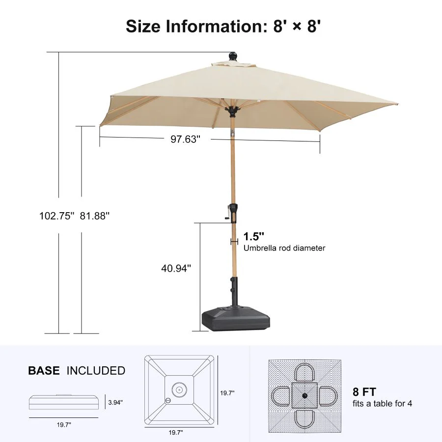 PURPLE LEAF Wood Pattern Tilting Patio Table Umbrella with Base, Outdoor Market Umbrella - Image 108