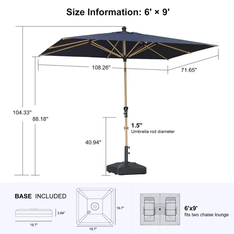 PURPLE LEAF Wood Pattern Tilting Patio Table Umbrella with Base, Outdoor Market Umbrella - Image 109
