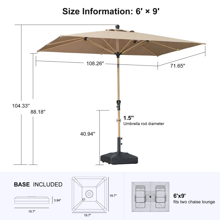 PURPLE LEAF Wood Pattern Tilting Patio Table Umbrella with Base, Outdoor Market Umbrella - Image 110