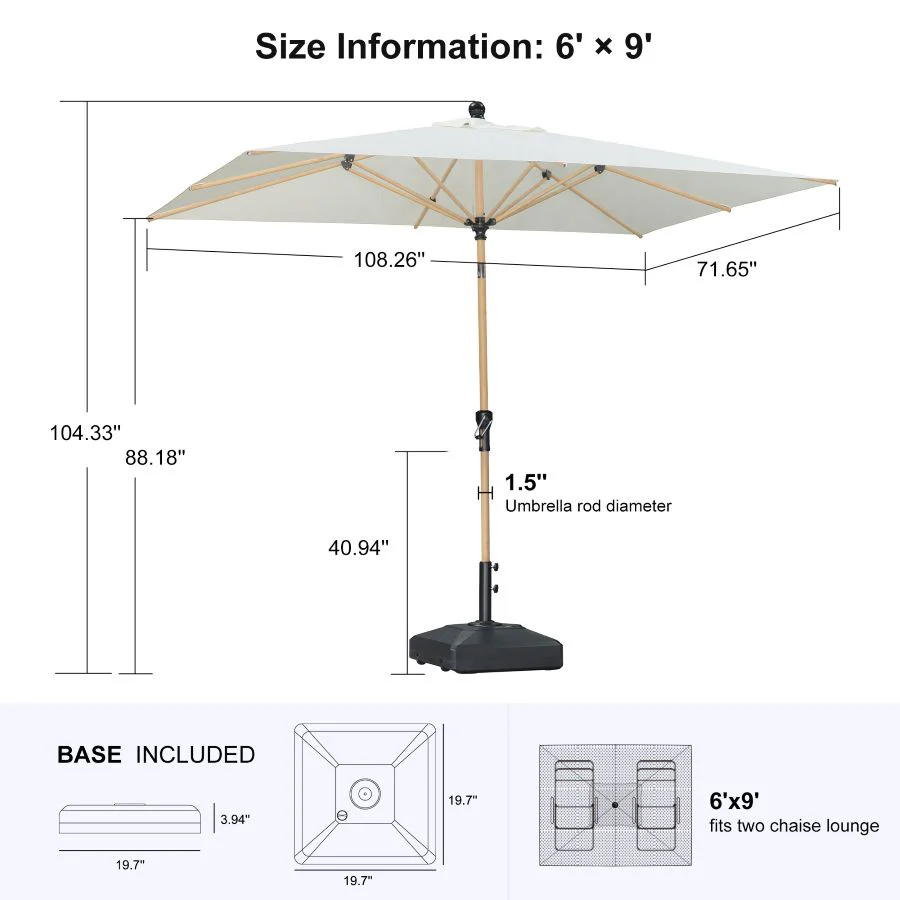 PURPLE LEAF Wood Pattern Tilting Patio Table Umbrella with Base, Outdoor Market Umbrella - Image 111