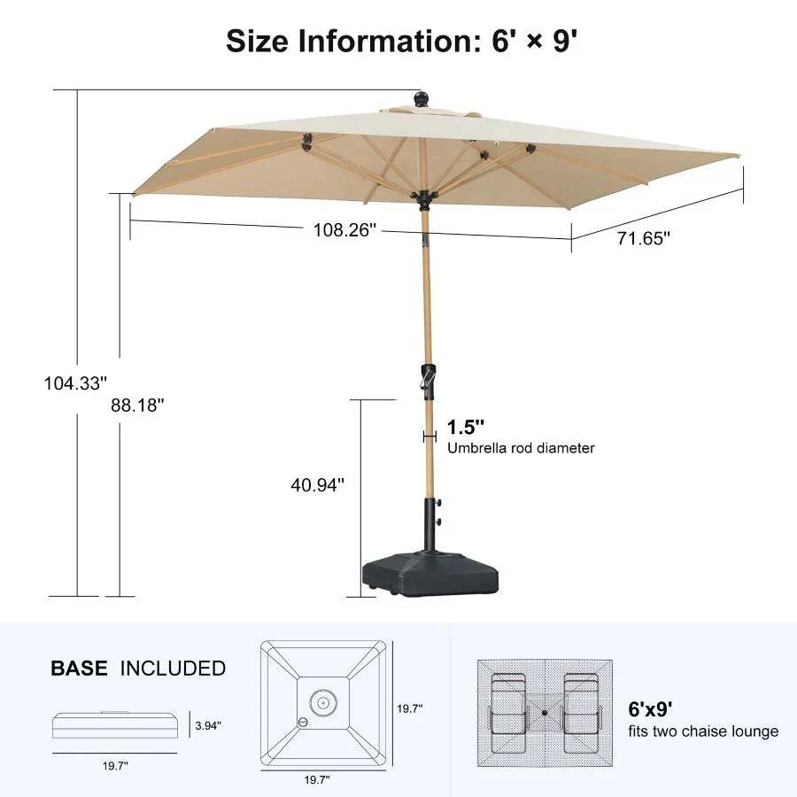 PURPLE LEAF Wood Pattern Tilting Patio Table Umbrella with Base, Outdoor Market Umbrella - Image 112