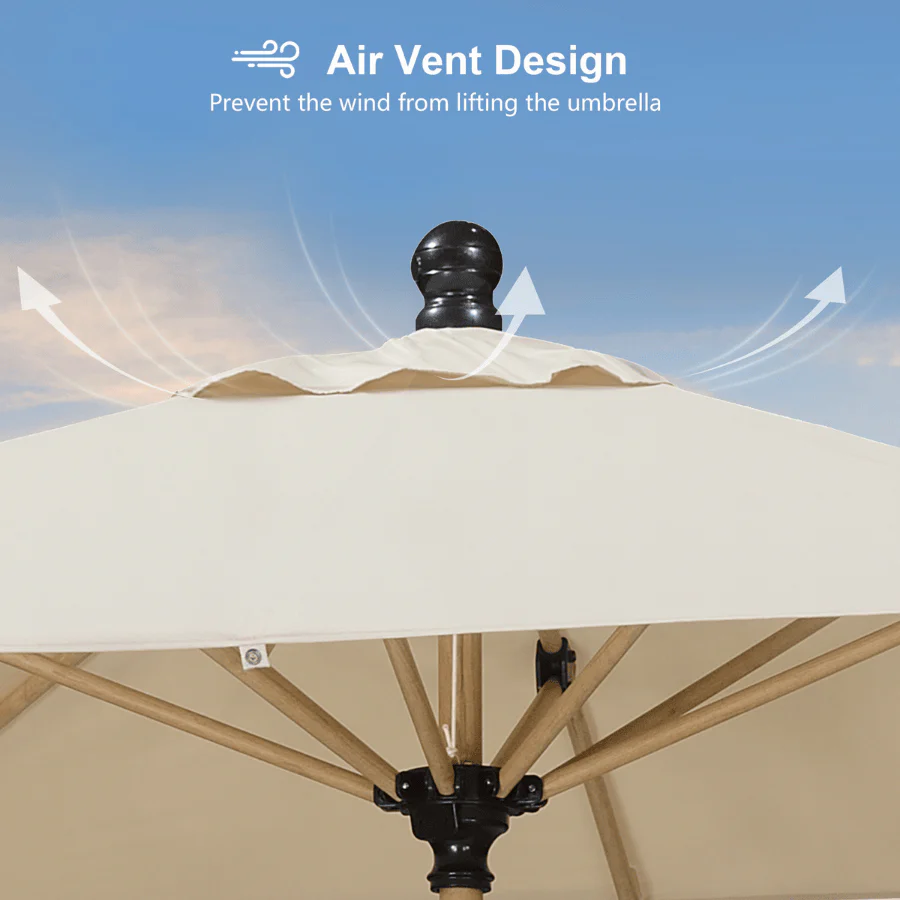 PURPLE LEAF Wood Pattern Tilting Patio Table Umbrella with Base, Outdoor Market Umbrella - Image 12