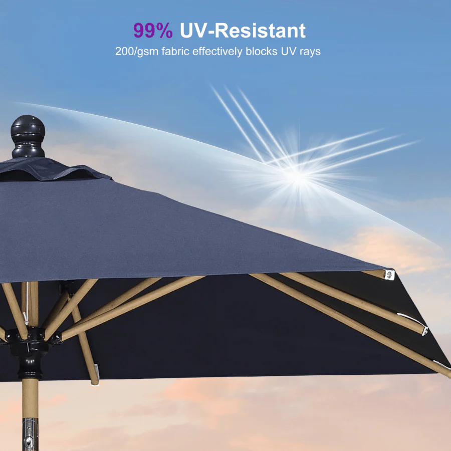 PURPLE LEAF Wood Pattern Tilting Patio Table Umbrella with Base, Outdoor Market Umbrella - Image 13