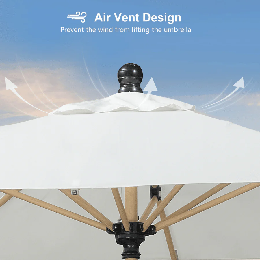 PURPLE LEAF Wood Pattern Tilting Patio Table Umbrella with Base, Outdoor Market Umbrella - Image 15