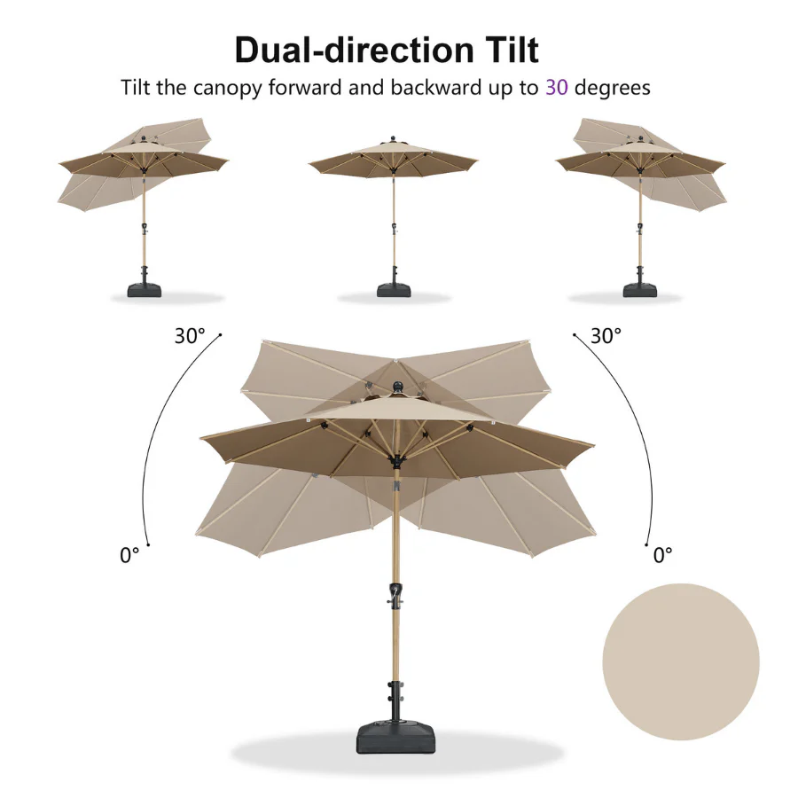 PURPLE LEAF Wood Pattern Tilting Patio Table Umbrella with Base, Outdoor Market Umbrella - Image 16