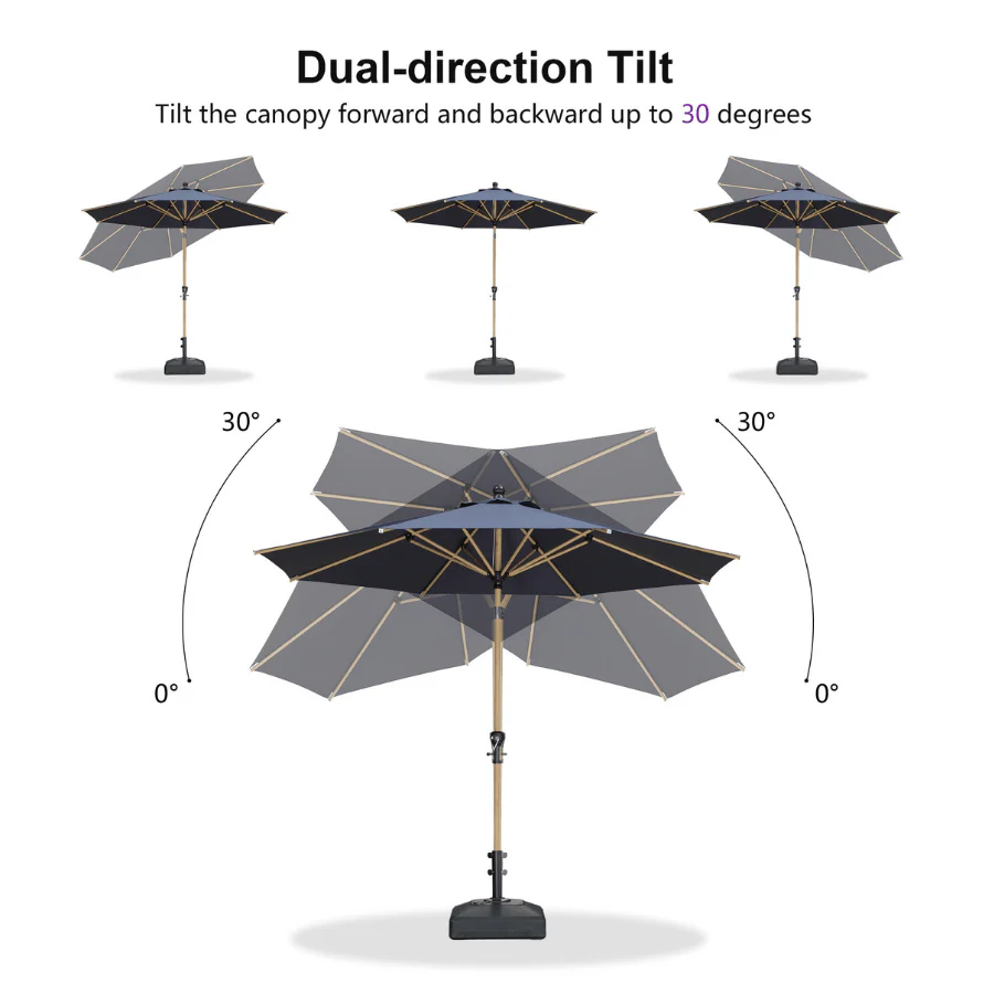 PURPLE LEAF Wood Pattern Tilting Patio Table Umbrella with Base, Outdoor Market Umbrella - Image 17