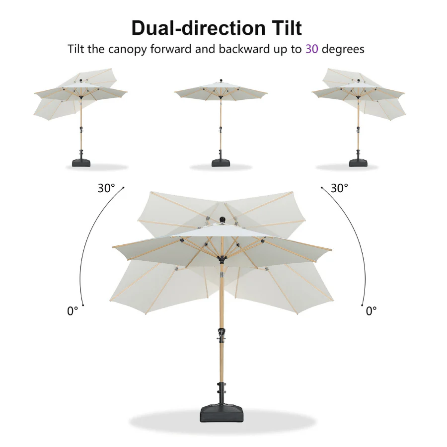 PURPLE LEAF Wood Pattern Tilting Patio Table Umbrella with Base, Outdoor Market Umbrella - Image 18