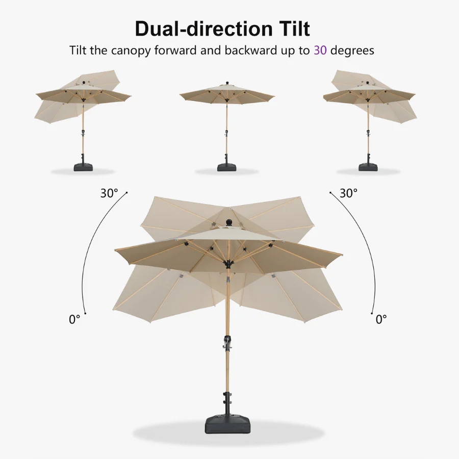 PURPLE LEAF Wood Pattern Tilting Patio Table Umbrella with Base, Outdoor Market Umbrella - Image 19