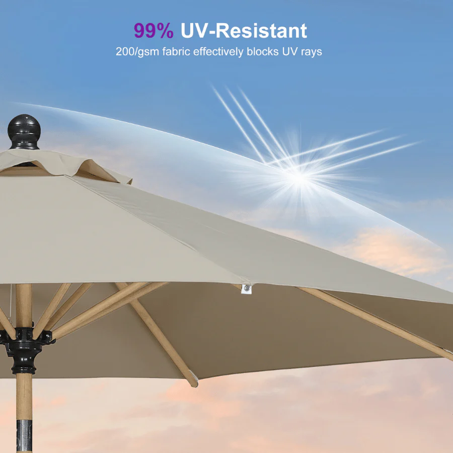PURPLE LEAF Wood Pattern Tilting Patio Table Umbrella with Base, Outdoor Market Umbrella - Image 20