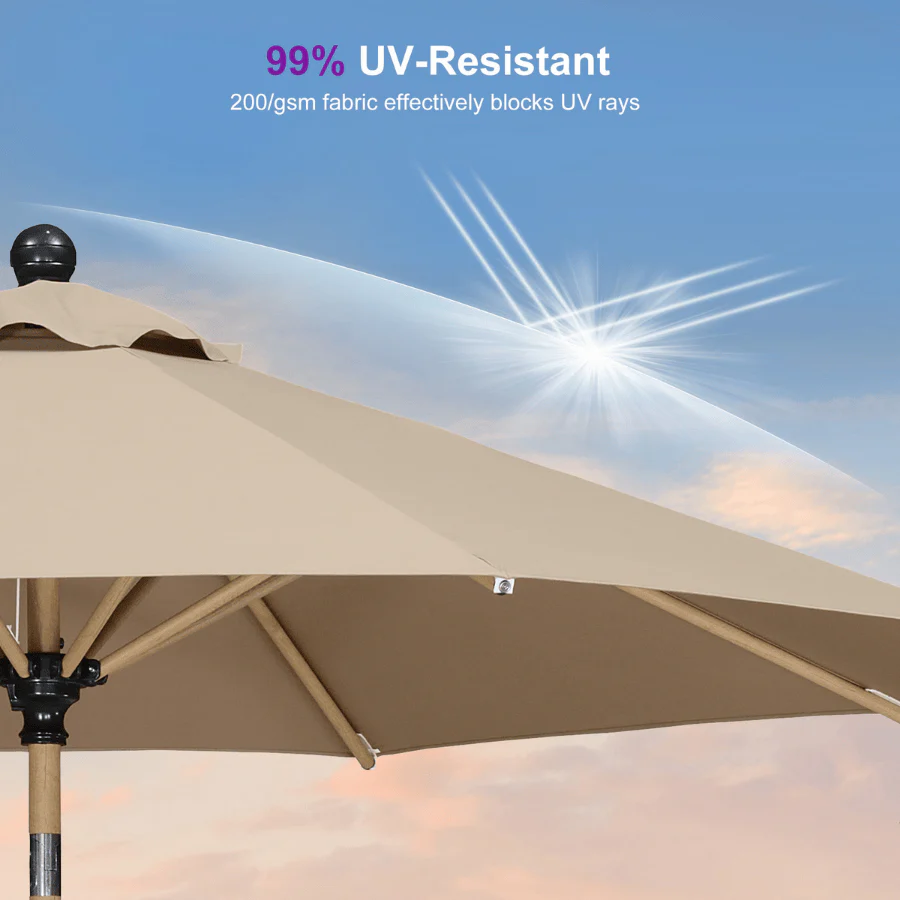 PURPLE LEAF Wood Pattern Tilting Patio Table Umbrella with Base, Outdoor Market Umbrella - Image 22