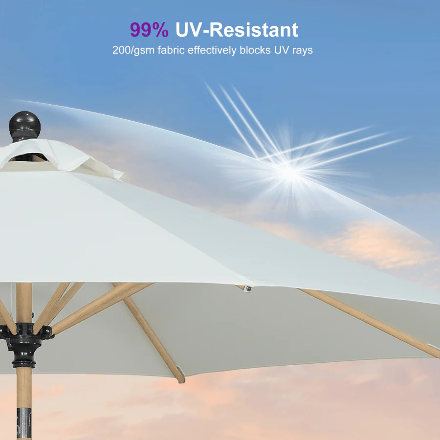 PURPLE LEAF Wood Pattern Tilting Patio Table Umbrella with Base, Outdoor Market Umbrella - Image 23