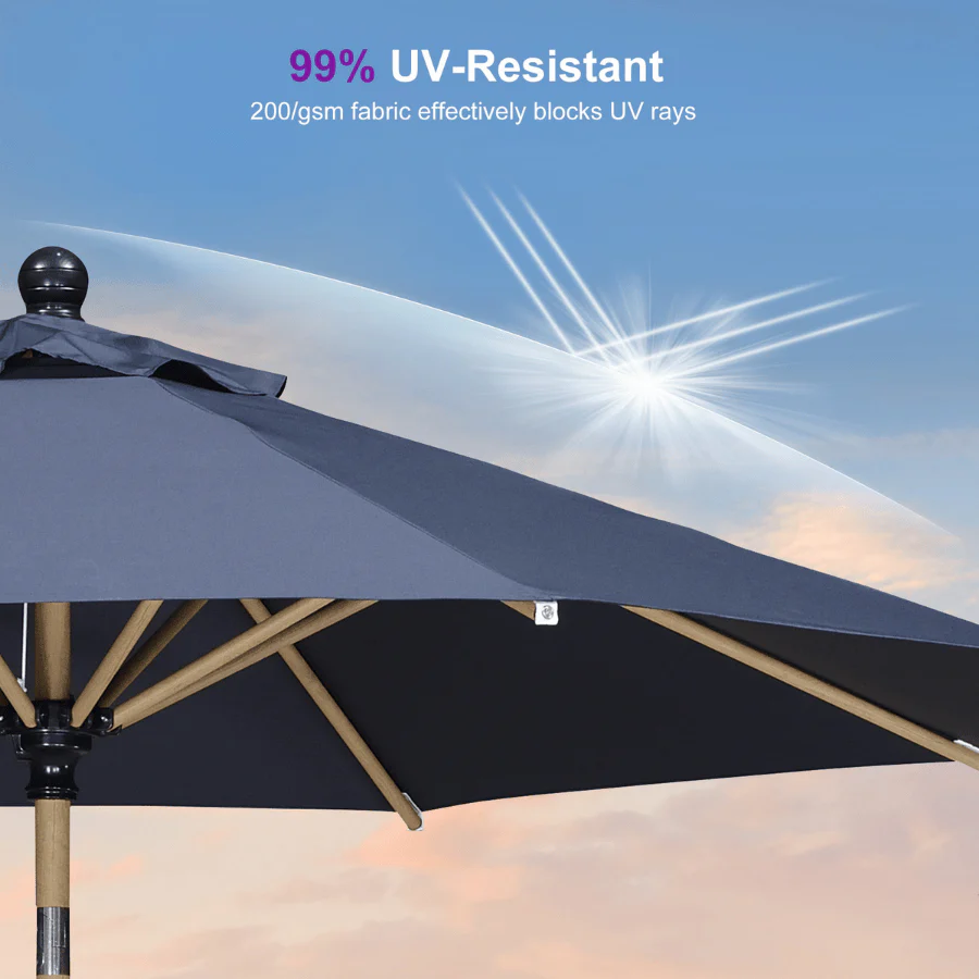 PURPLE LEAF Wood Pattern Tilting Patio Table Umbrella with Base, Outdoor Market Umbrella - Image 25