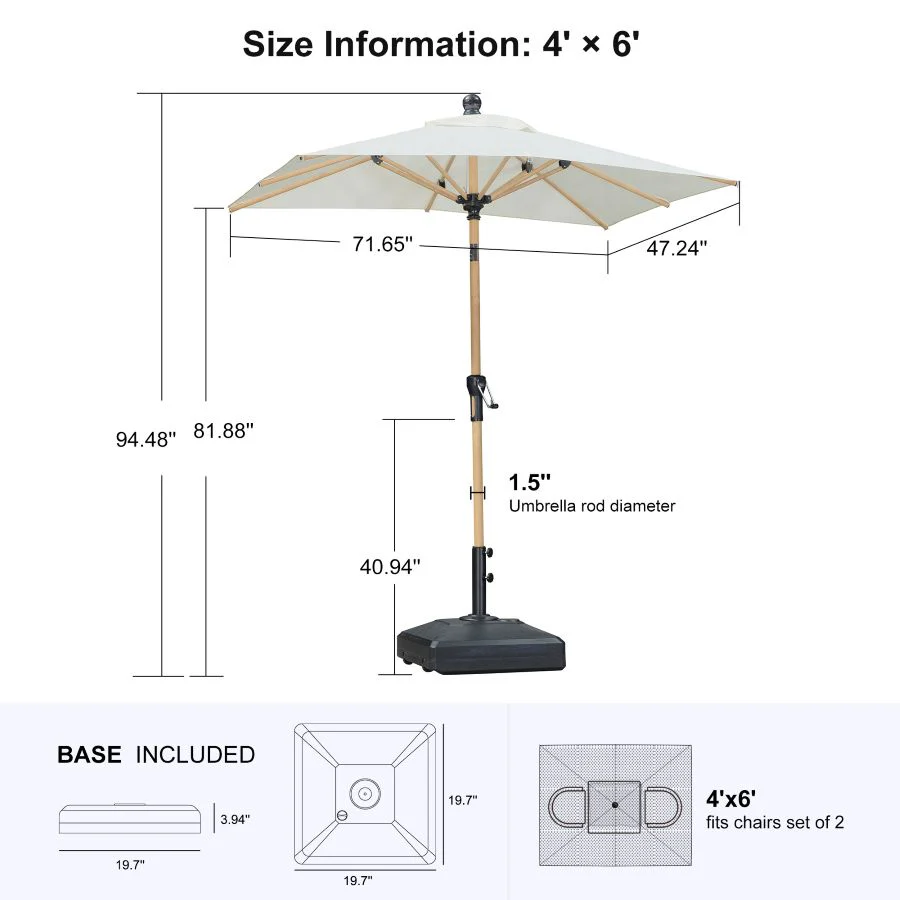 PURPLE LEAF Wood Pattern Tilting Patio Table Umbrella with Base, Outdoor Market Umbrella - Image 29
