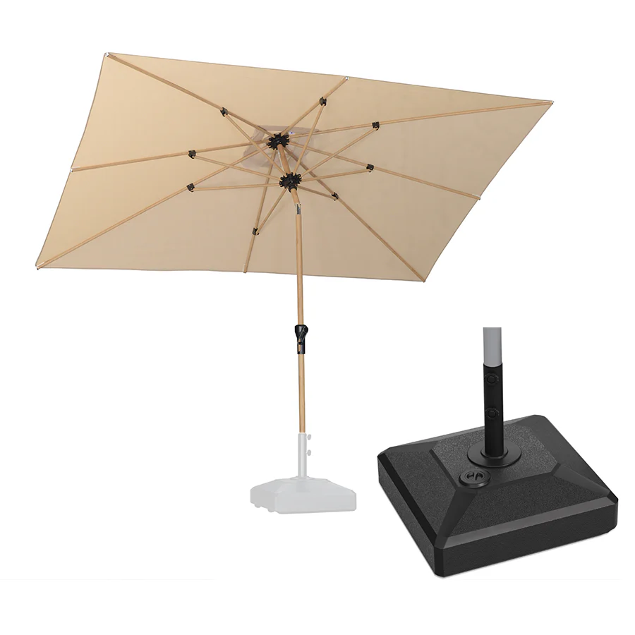 PURPLE LEAF Wood Pattern Tilting Patio Table Umbrella with Base, Outdoor Market Umbrella - Image 3