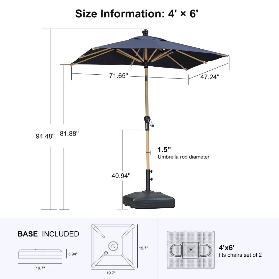 PURPLE LEAF Wood Pattern Tilting Patio Table Umbrella with Base, Outdoor Market Umbrella - Image 31