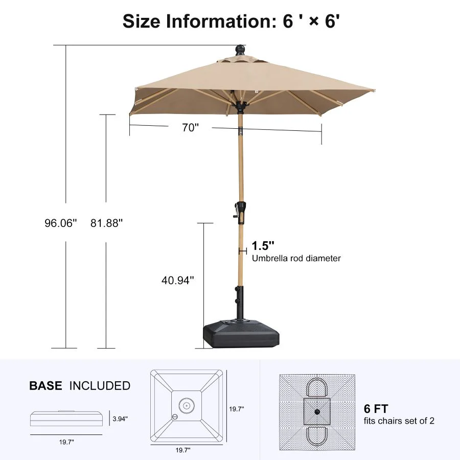 PURPLE LEAF Wood Pattern Tilting Patio Table Umbrella with Base, Outdoor Market Umbrella - Image 32