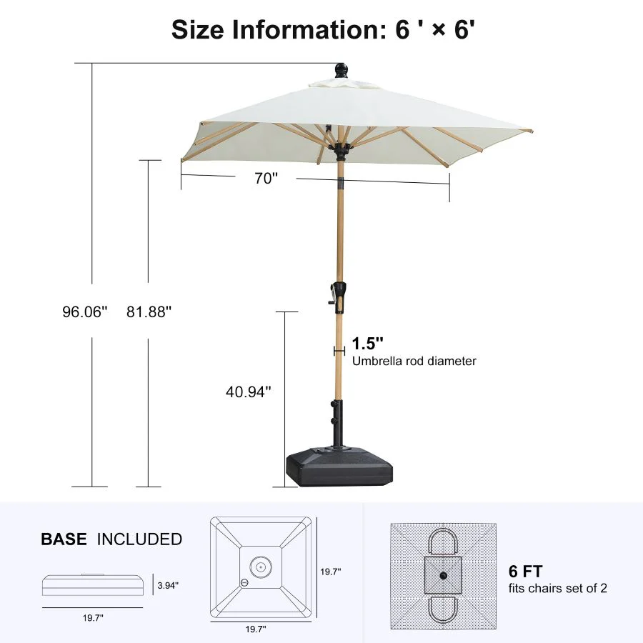 PURPLE LEAF Wood Pattern Tilting Patio Table Umbrella with Base, Outdoor Market Umbrella - Image 33