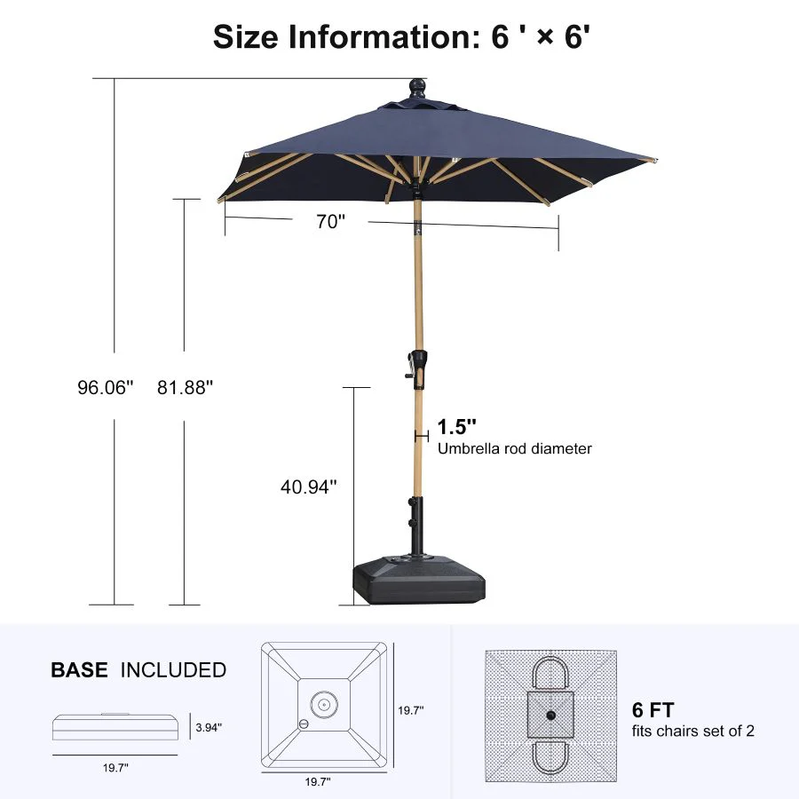 PURPLE LEAF Wood Pattern Tilting Patio Table Umbrella with Base, Outdoor Market Umbrella - Image 34