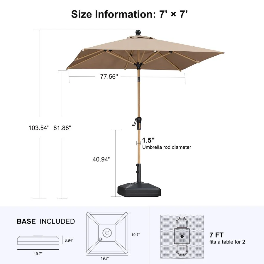 PURPLE LEAF Wood Pattern Tilting Patio Table Umbrella with Base, Outdoor Market Umbrella - Image 36
