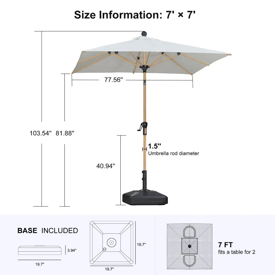 PURPLE LEAF Wood Pattern Tilting Patio Table Umbrella with Base, Outdoor Market Umbrella - Image 37