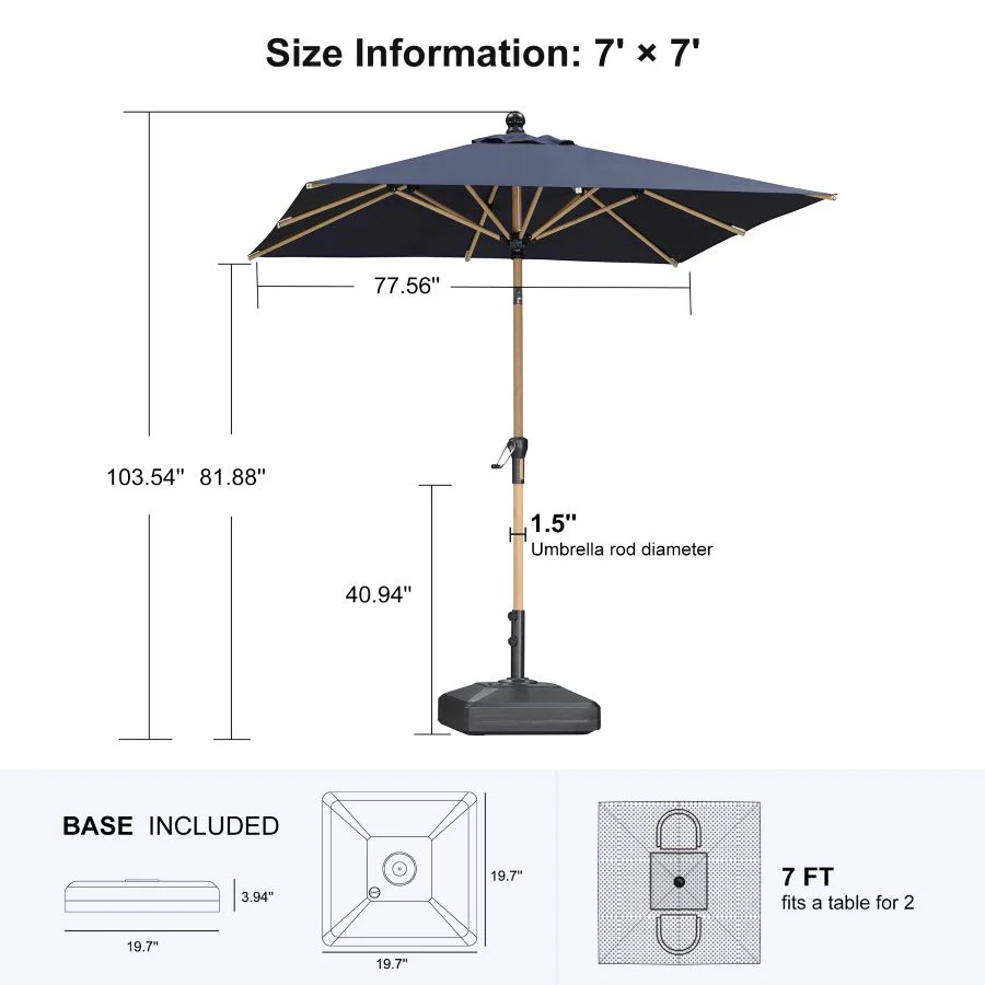 PURPLE LEAF Wood Pattern Tilting Patio Table Umbrella with Base, Outdoor Market Umbrella - Image 38