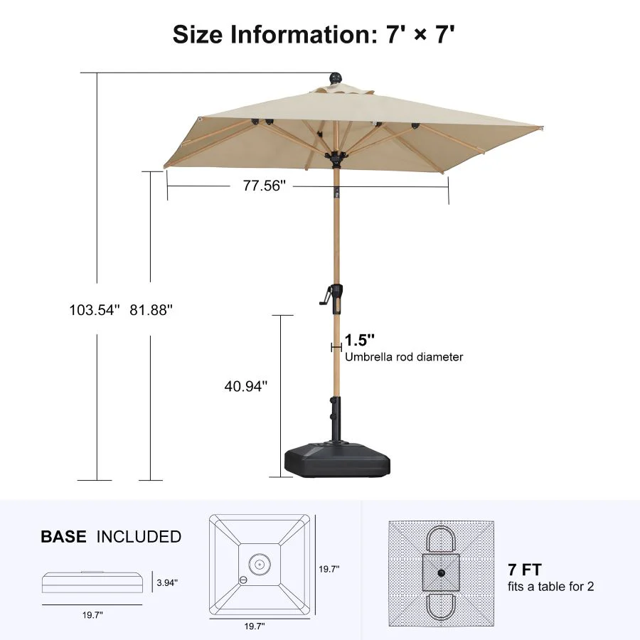 PURPLE LEAF Wood Pattern Tilting Patio Table Umbrella with Base, Outdoor Market Umbrella - Image 39