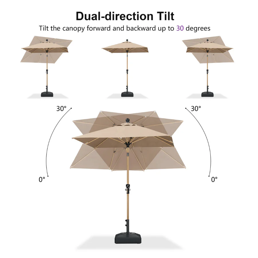 PURPLE LEAF Wood Pattern Tilting Patio Table Umbrella with Base, Outdoor Market Umbrella - Image 4