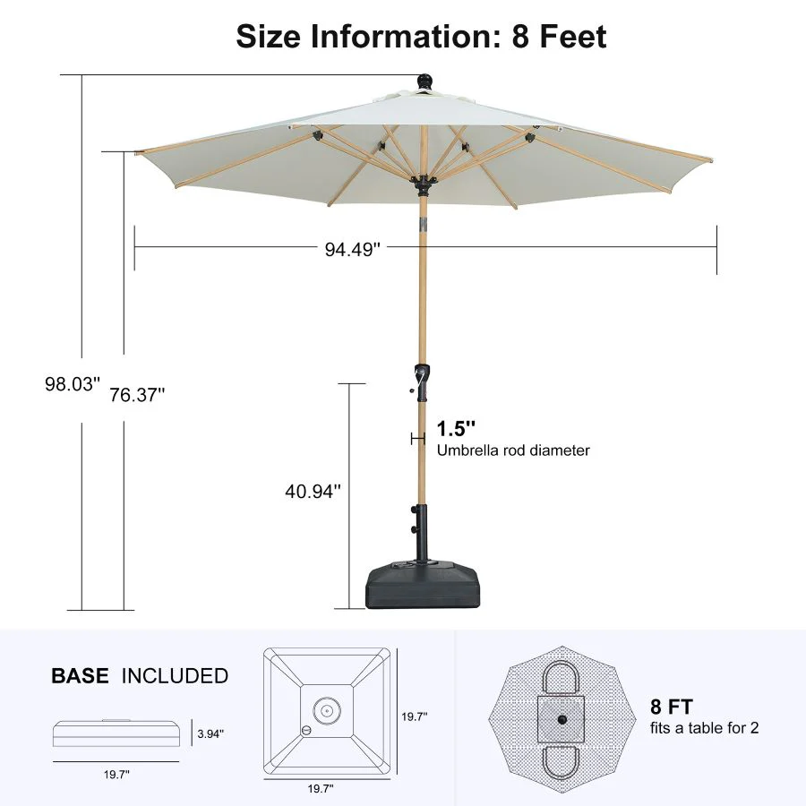 PURPLE LEAF Wood Pattern Tilting Patio Table Umbrella with Base, Outdoor Market Umbrella - Image 40