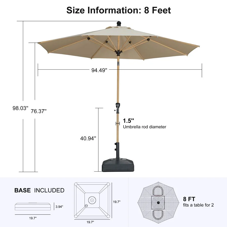 PURPLE LEAF Wood Pattern Tilting Patio Table Umbrella with Base, Outdoor Market Umbrella - Image 42