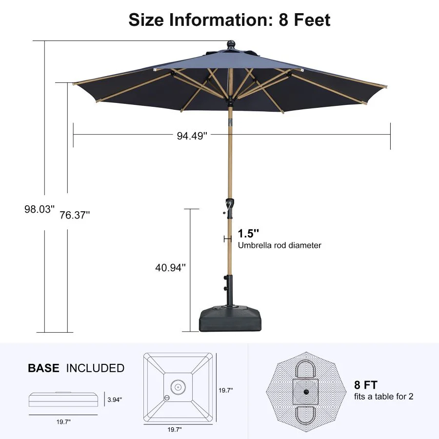 PURPLE LEAF Wood Pattern Tilting Patio Table Umbrella with Base, Outdoor Market Umbrella - Image 43