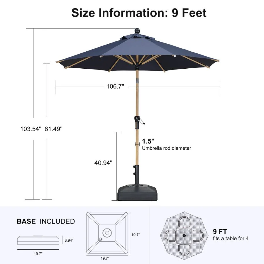 PURPLE LEAF Wood Pattern Tilting Patio Table Umbrella with Base, Outdoor Market Umbrella - Image 45