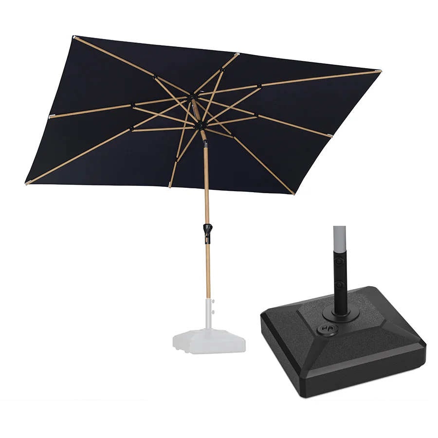PURPLE LEAF Wood Pattern Tilting Patio Table Umbrella with Base, Outdoor Market Umbrella - Image 48