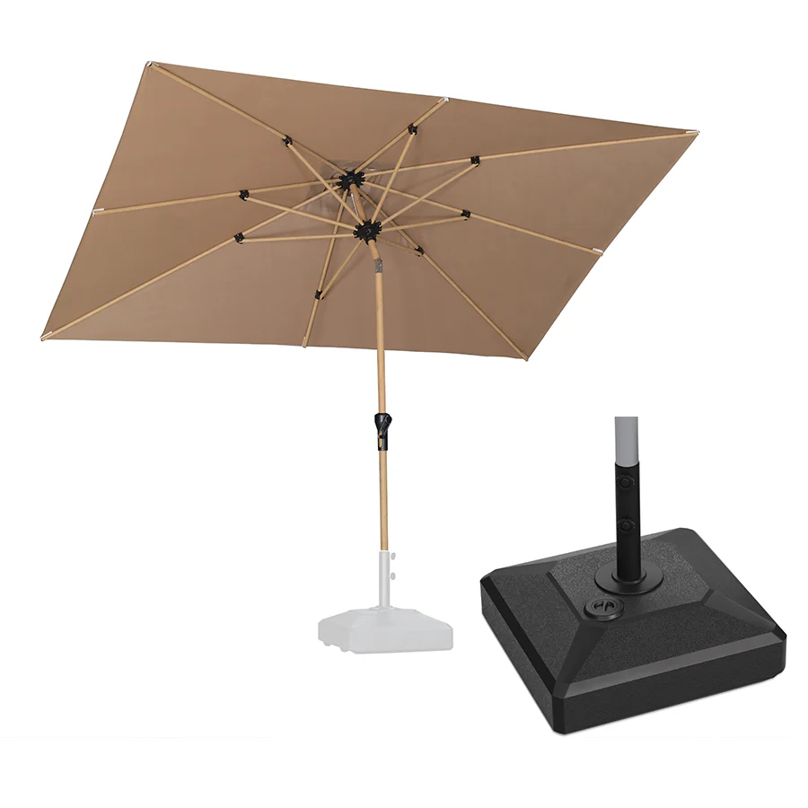 PURPLE LEAF Wood Pattern Tilting Patio Table Umbrella with Base, Outdoor Market Umbrella - Image 49