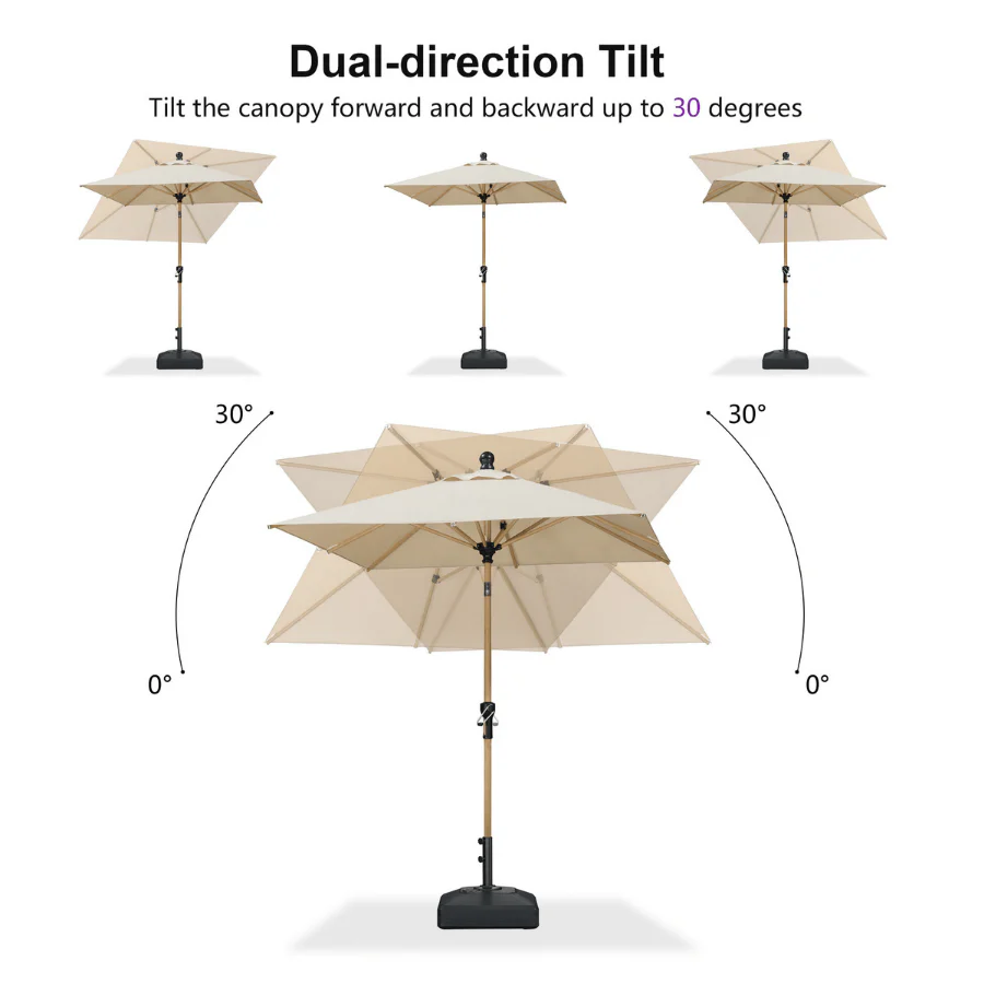 PURPLE LEAF Wood Pattern Tilting Patio Table Umbrella with Base, Outdoor Market Umbrella - Image 5