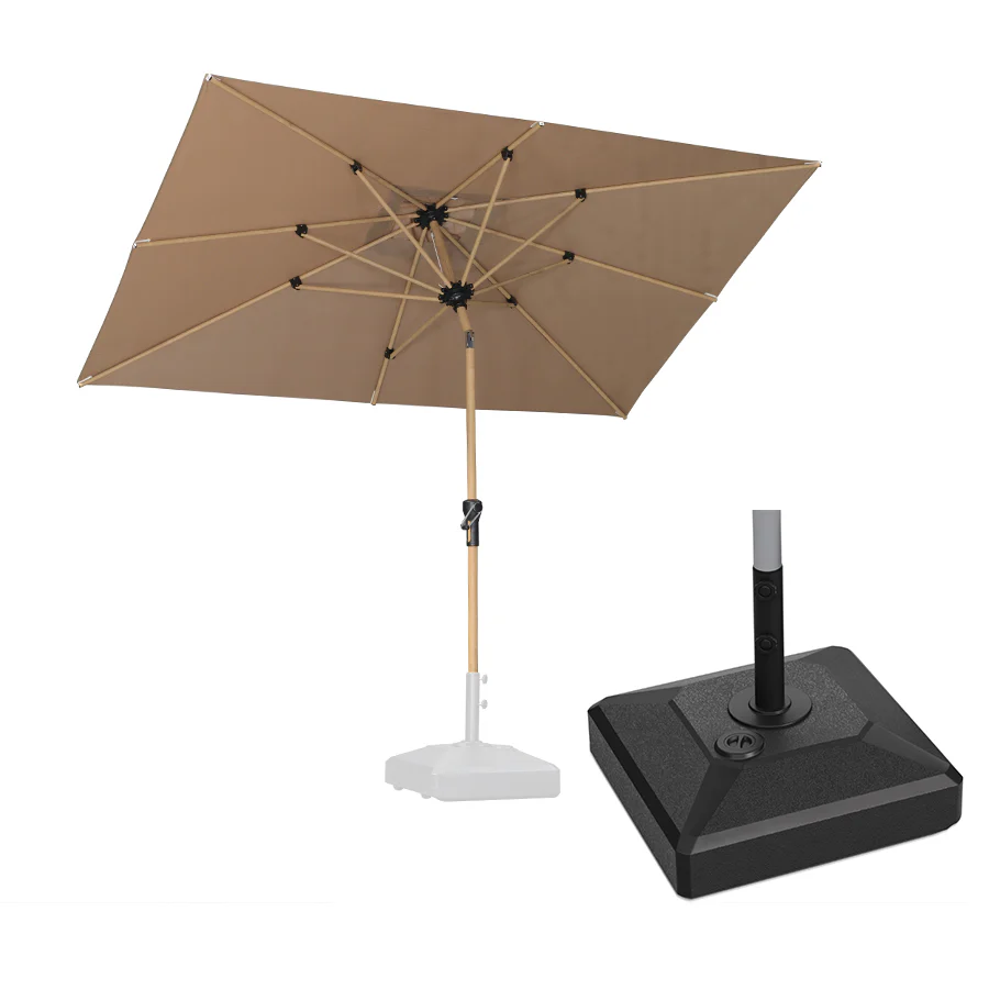 PURPLE LEAF Wood Pattern Tilting Patio Table Umbrella with Base, Outdoor Market Umbrella - Image 51
