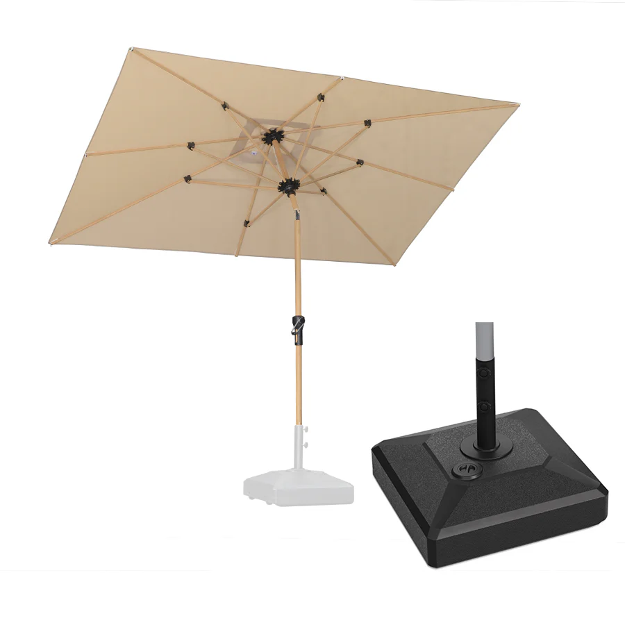 PURPLE LEAF Wood Pattern Tilting Patio Table Umbrella with Base, Outdoor Market Umbrella - Image 52