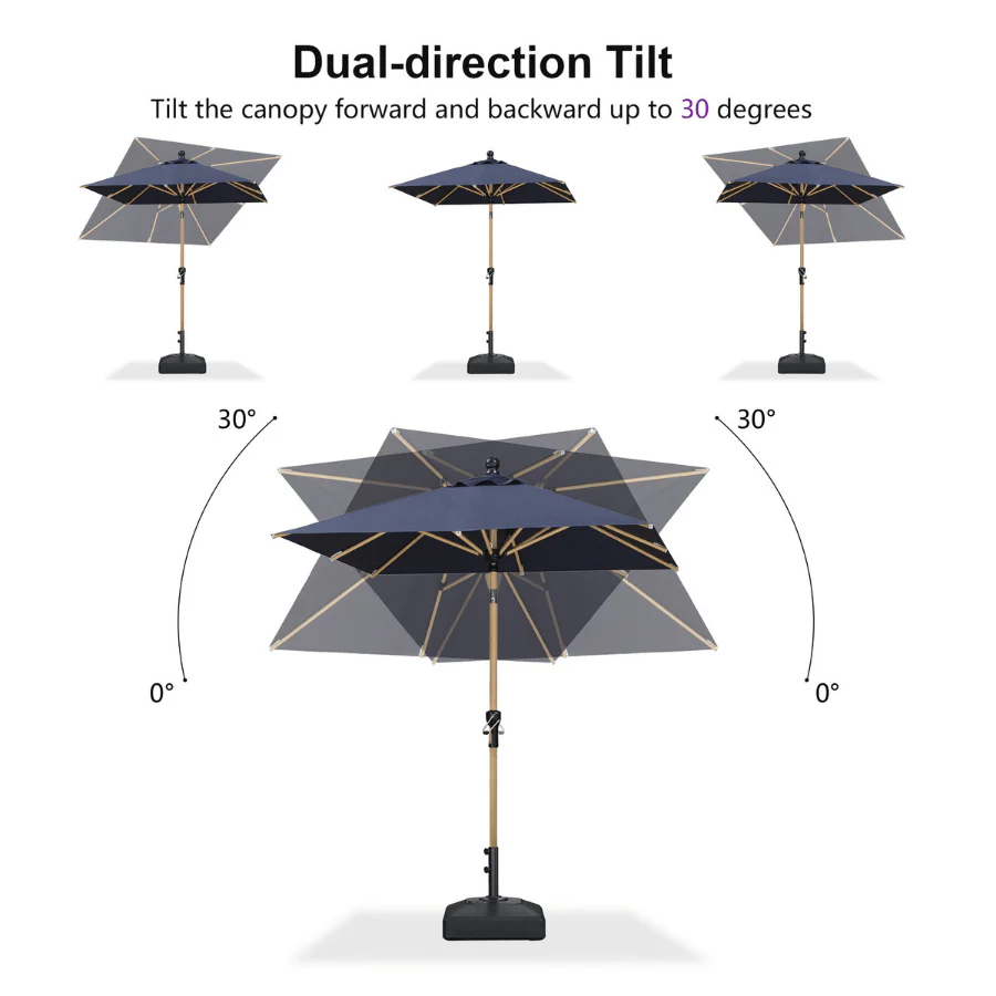 PURPLE LEAF Wood Pattern Tilting Patio Table Umbrella with Base, Outdoor Market Umbrella - Image 6