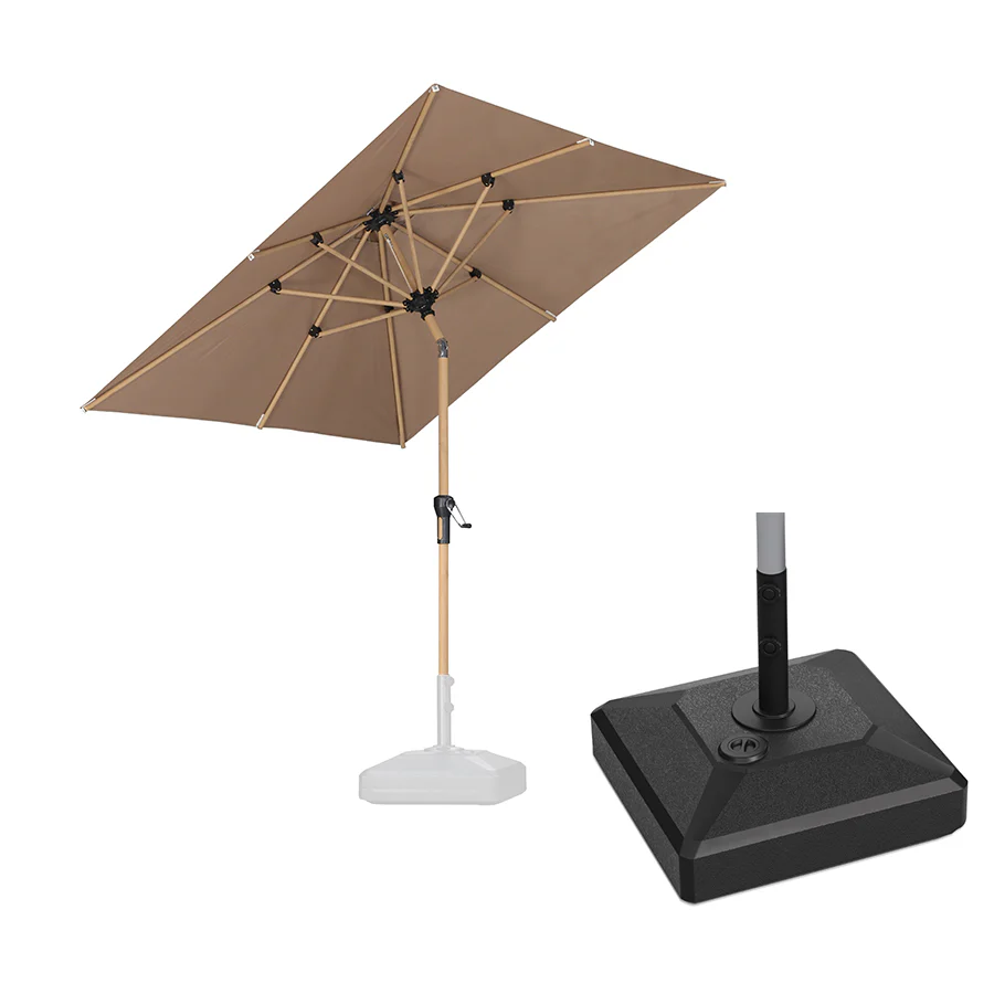 PURPLE LEAF Wood Pattern Tilting Patio Table Umbrella with Base, Outdoor Market Umbrella - Image 63