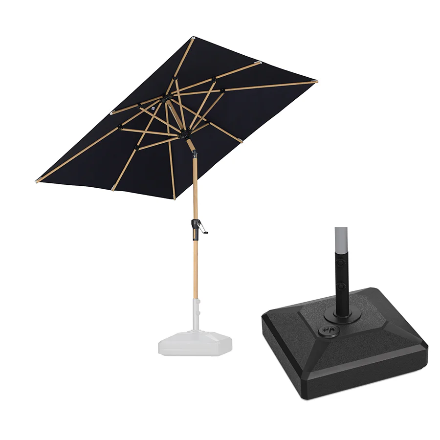 PURPLE LEAF Wood Pattern Tilting Patio Table Umbrella with Base, Outdoor Market Umbrella - Image 65