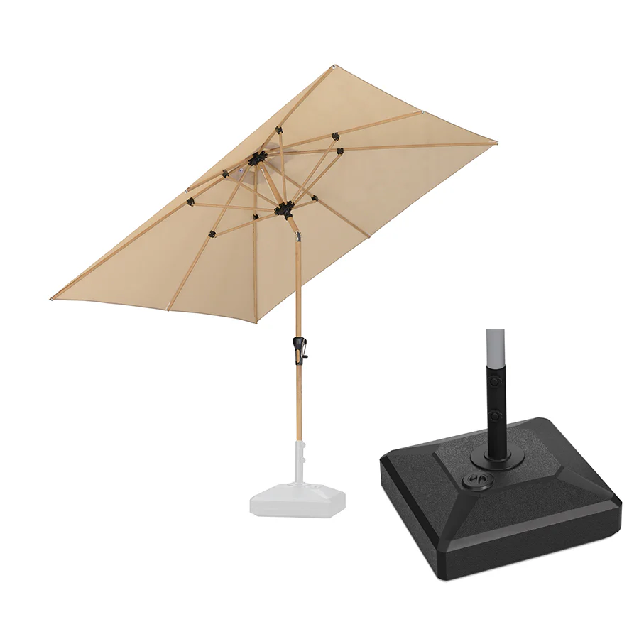 PURPLE LEAF Wood Pattern Tilting Patio Table Umbrella with Base, Outdoor Market Umbrella - Image 69