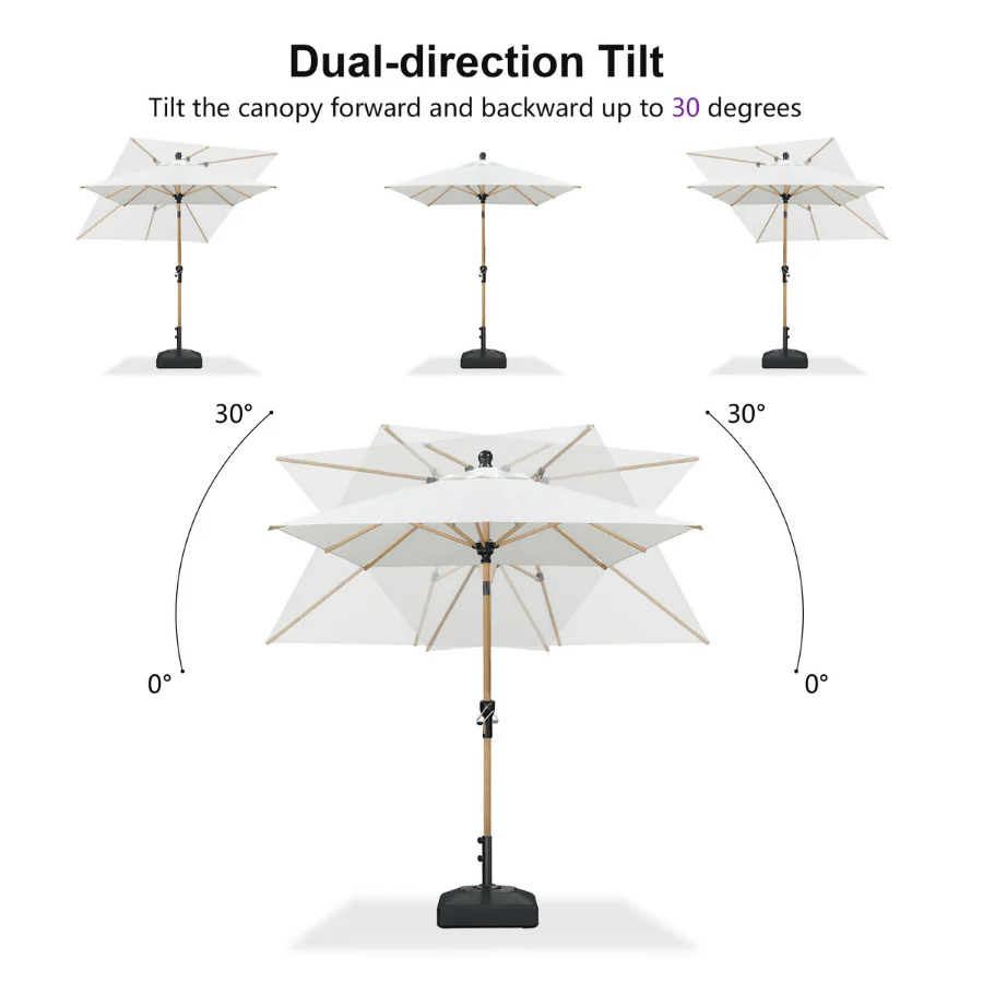 PURPLE LEAF Wood Pattern Tilting Patio Table Umbrella with Base, Outdoor Market Umbrella - Image 7