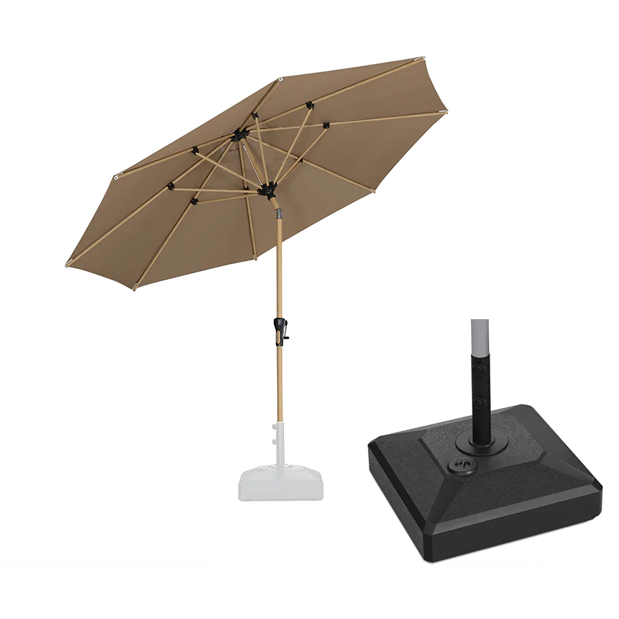 PURPLE LEAF Wood Pattern Tilting Patio Table Umbrella with Base, Outdoor Market Umbrella - Image 70