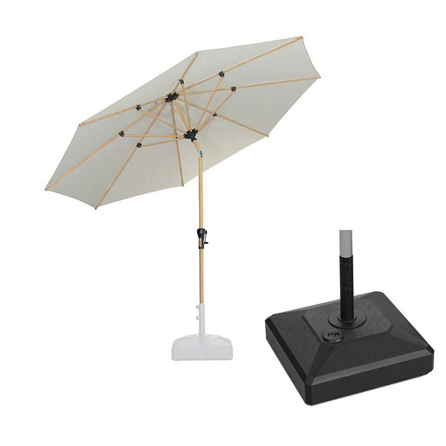 PURPLE LEAF Wood Pattern Tilting Patio Table Umbrella with Base, Outdoor Market Umbrella - Image 71