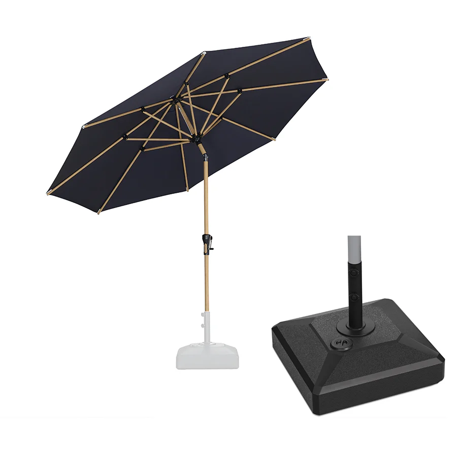 PURPLE LEAF Wood Pattern Tilting Patio Table Umbrella with Base, Outdoor Market Umbrella - Image 72