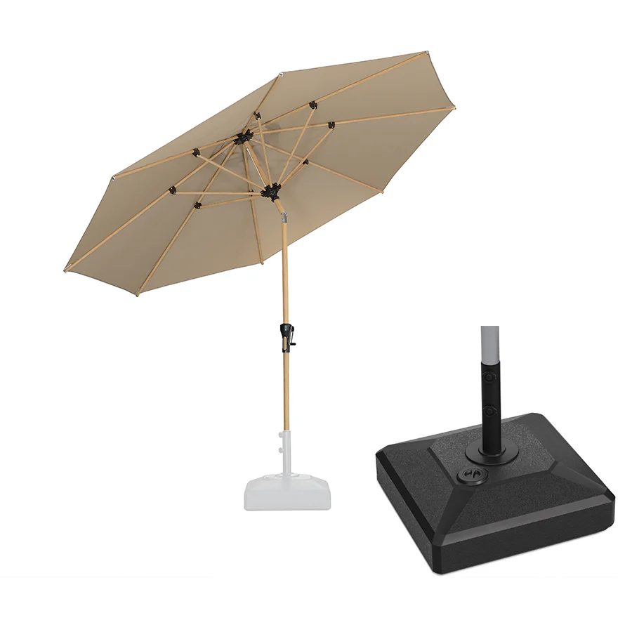 PURPLE LEAF Wood Pattern Tilting Patio Table Umbrella with Base, Outdoor Market Umbrella - Image 73
