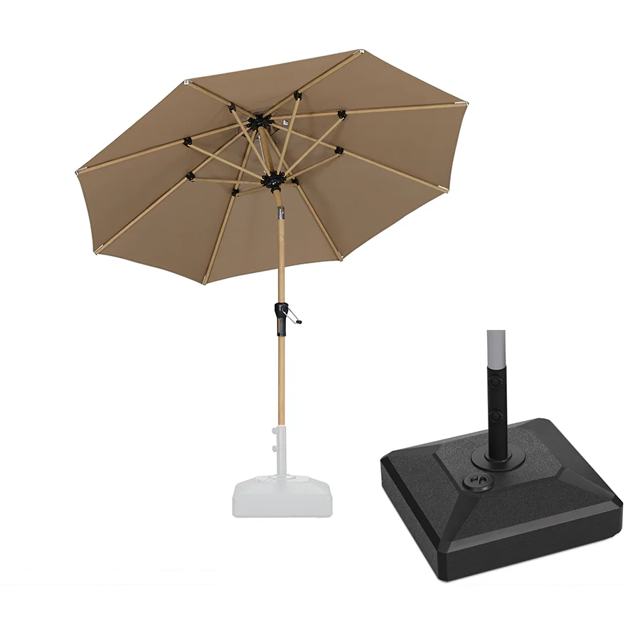 PURPLE LEAF Wood Pattern Tilting Patio Table Umbrella with Base, Outdoor Market Umbrella - Image 75