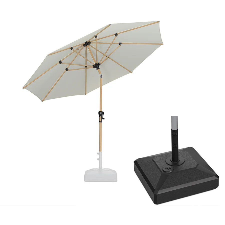 PURPLE LEAF Wood Pattern Tilting Patio Table Umbrella with Base, Outdoor Market Umbrella - Image 78
