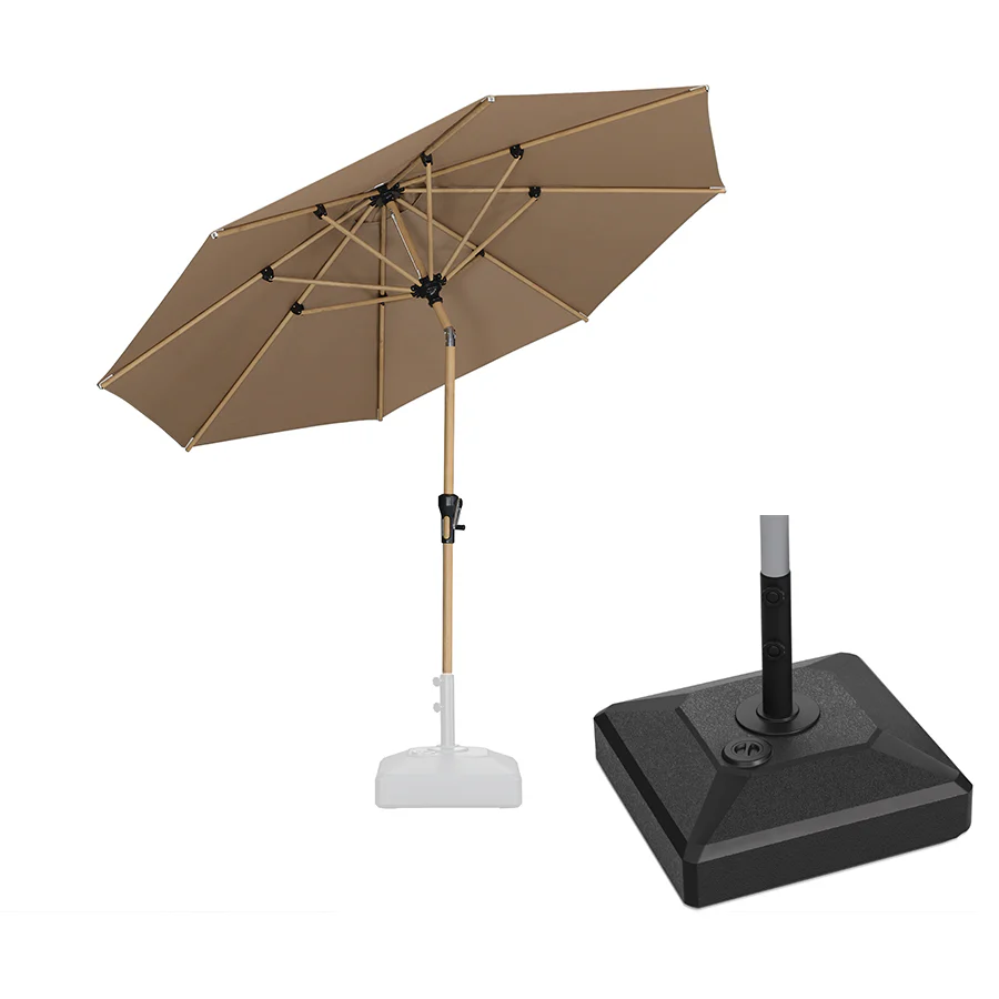 PURPLE LEAF Wood Pattern Tilting Patio Table Umbrella with Base, Outdoor Market Umbrella - Image 79